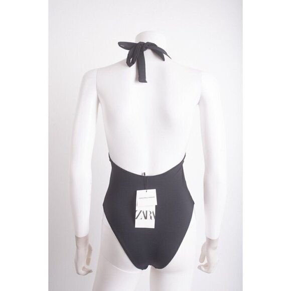 Zara Womens Swim Bathing Suit 1 Piece Black Halter Cut out S Small 2910/014 NWT - Picture 5 of 6